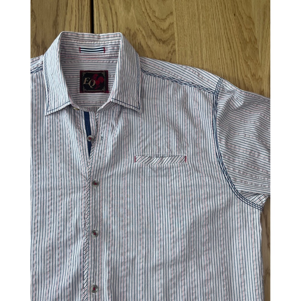 EQ Striped Button Down Shirt Mens Size L White Blue Red Casual Preppy